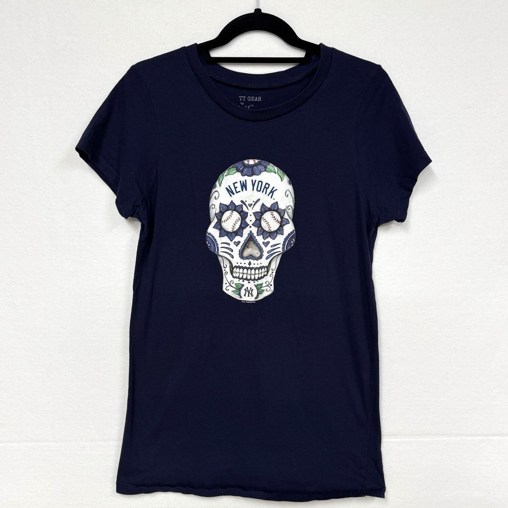 Tiny Turnip New York Yankees Sugar Skull T-Shirt, Sz XL-Runs Small, Blue Cotton